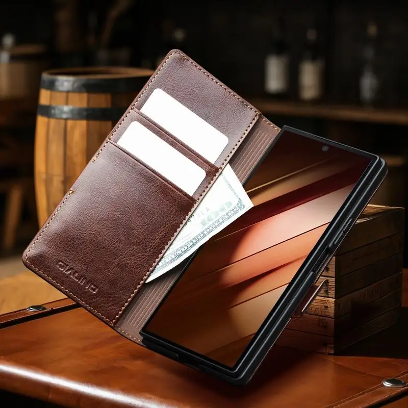 QIALINO Premium Genuine Leather Wallet Cover - Natural Cowhide Finish