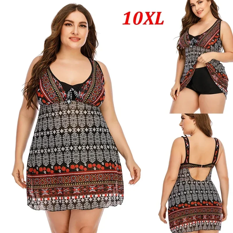 Super Large Size 8XL 10XL Two Piece Tankini Swimsuit Women Retro Swimwear Swimming Suit For Ladies Dress Skirt