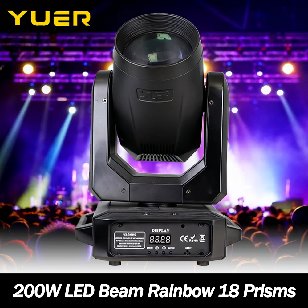 Haz de luz LED de 200W con cabezal móvil efecto arcoíris 18 prismas 12 Gobos DMX512 para DJ Fiesta Disco boda bar club luz de efecto de escenario