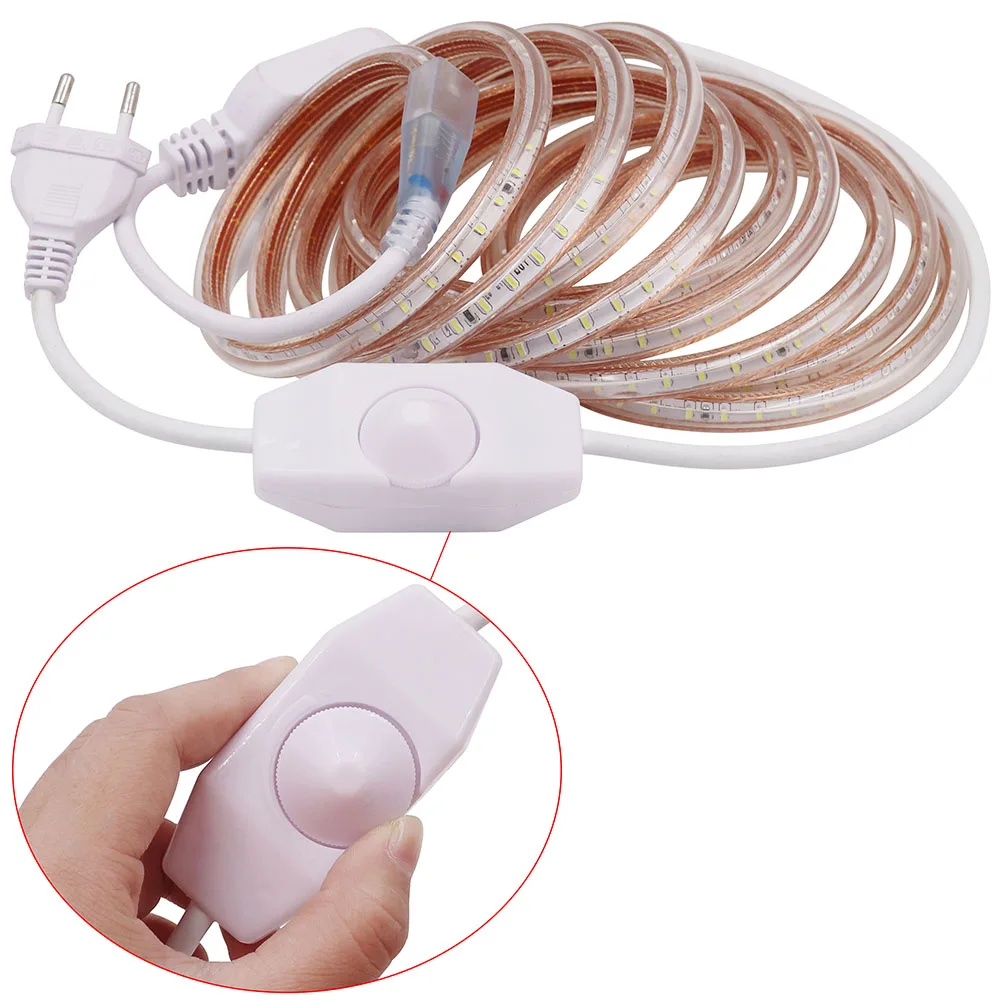 

Светодиодная лента, 220 В, 120 светодиодов/м, SMD 3014, уличная водонепроницаемая лампа, гибкая светодиодная лента с переключателем яркости, теплый белый, синий, для дома