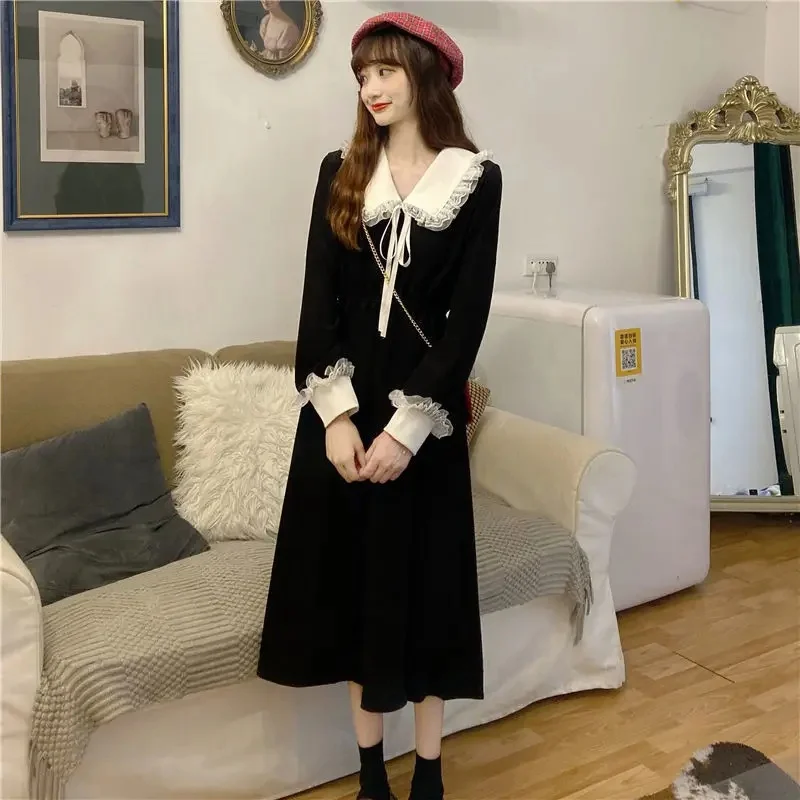 New Christmas Autumn Winter French Style Women's Dress Red Slimming Long Sleeve Hepburn Style Maxi Dress plus Size