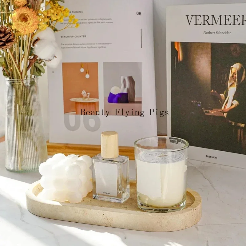 Travertine Stone Tray for Soap Dispenser Jewelry Perfume Natural Marble Decorative Tray for Bathroom Countertop Vanity Dresser 3
