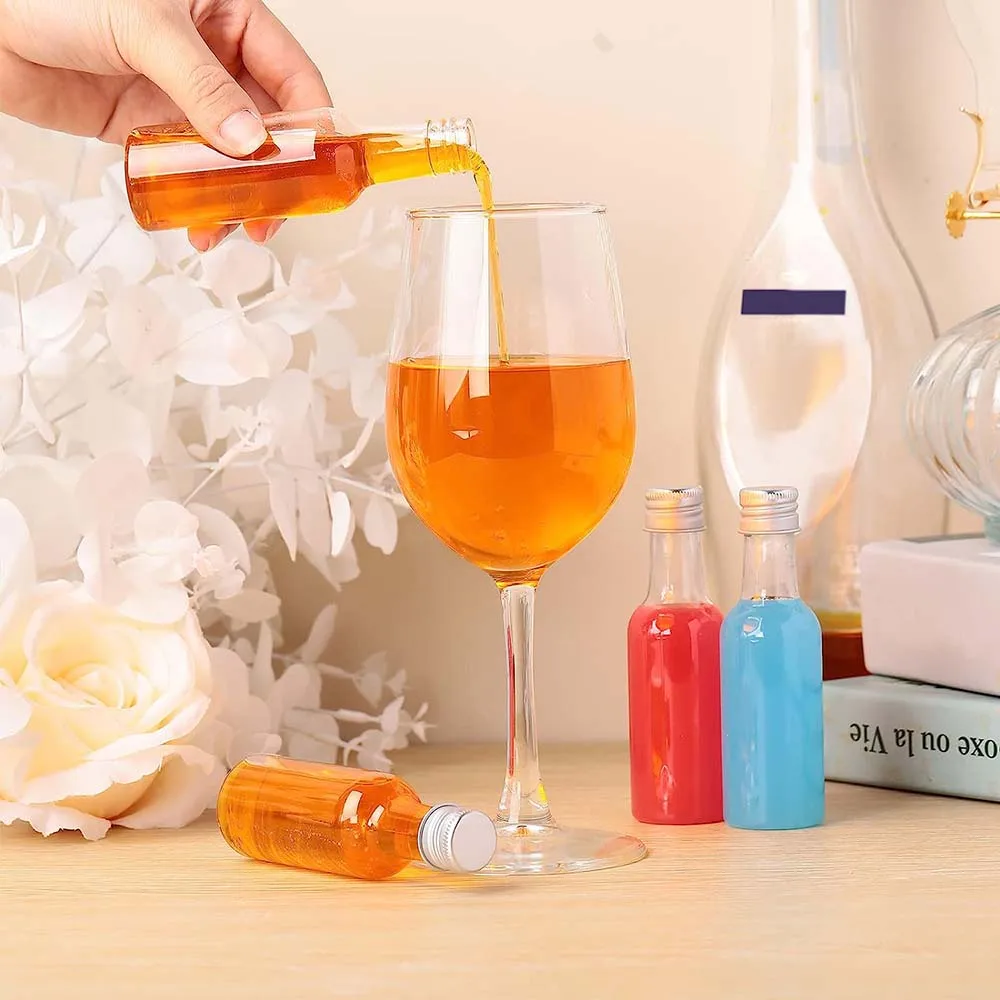 Mini Liquor Bottles Set 1.7oz Plastic Spirit Bottles Silver/ Gold Caps Alcohol Shot with Funnels Kraft Tags Rope glass bottle