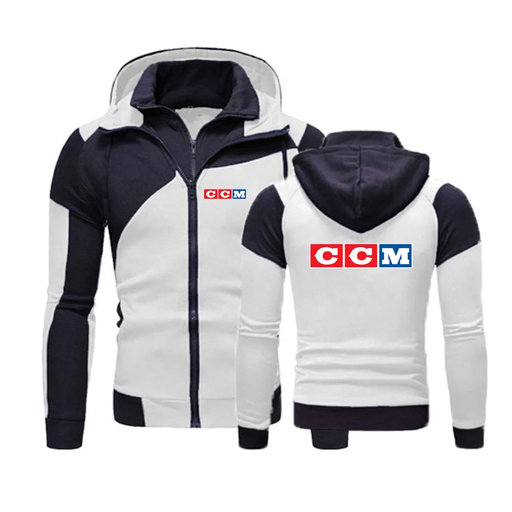 CCM new men's contrast coat cardigan padded casual long sleeve zipper hoodie men's hoodie sweatshirt