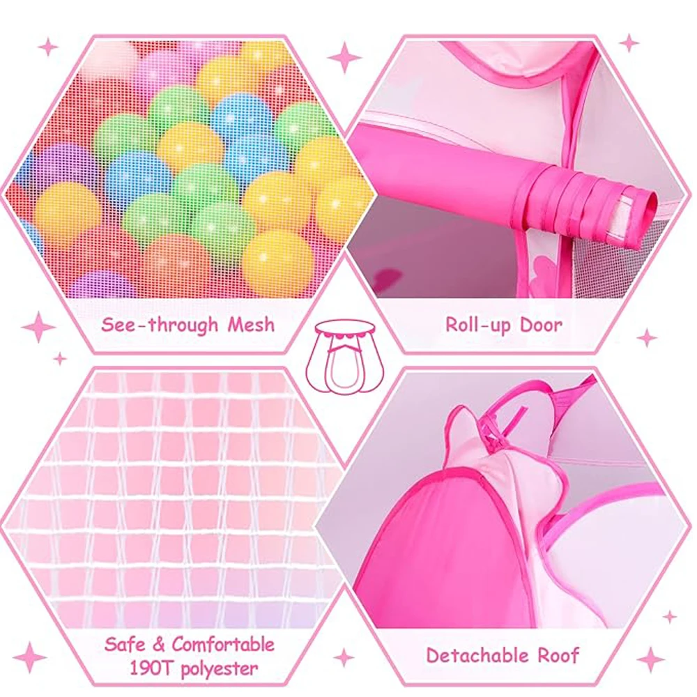 Princess Playtent Toy Baby Ball Pit Kids Pop Up Play Tent for Girls Pink Toys for Children Indoor & Outdoor Playhouse 4