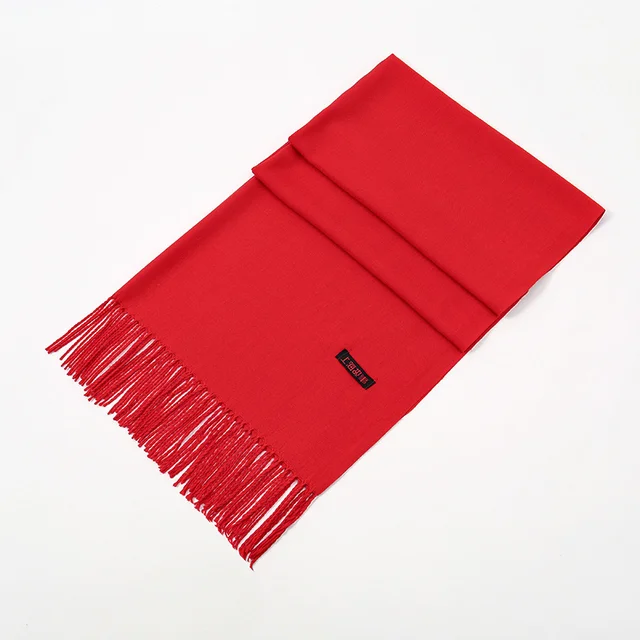 Sciarpa di cashmere rosso tinta unita Scialli con nappe invernali Sciarpa cinese del festival di primavera Lady Involucri morbidi Sciarpe più calde Sciarpa di pashmina Mantello 2