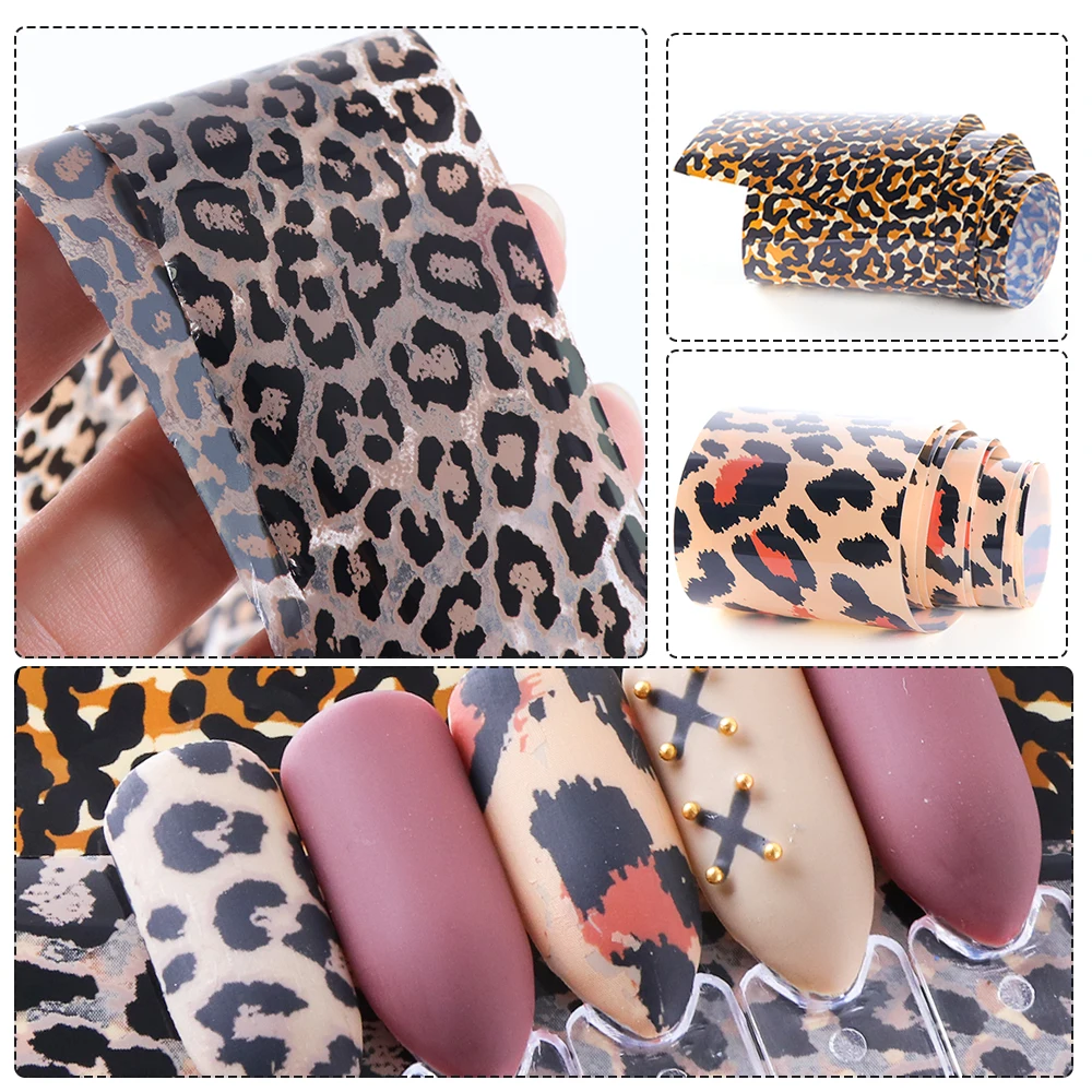 Leopard Print Nail Foil Transfer Nail Design