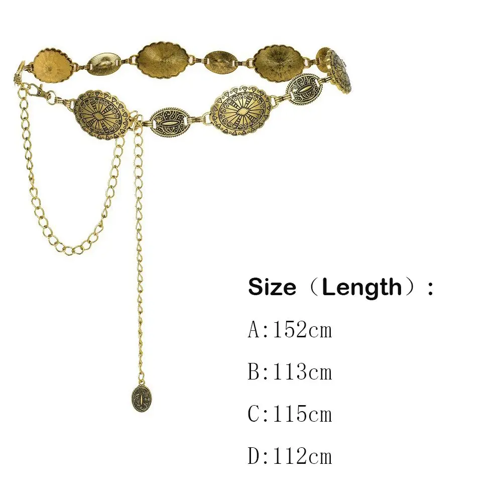 Retro style women's metal waist chain accessories Decorative circle carved chain belt high style accessories