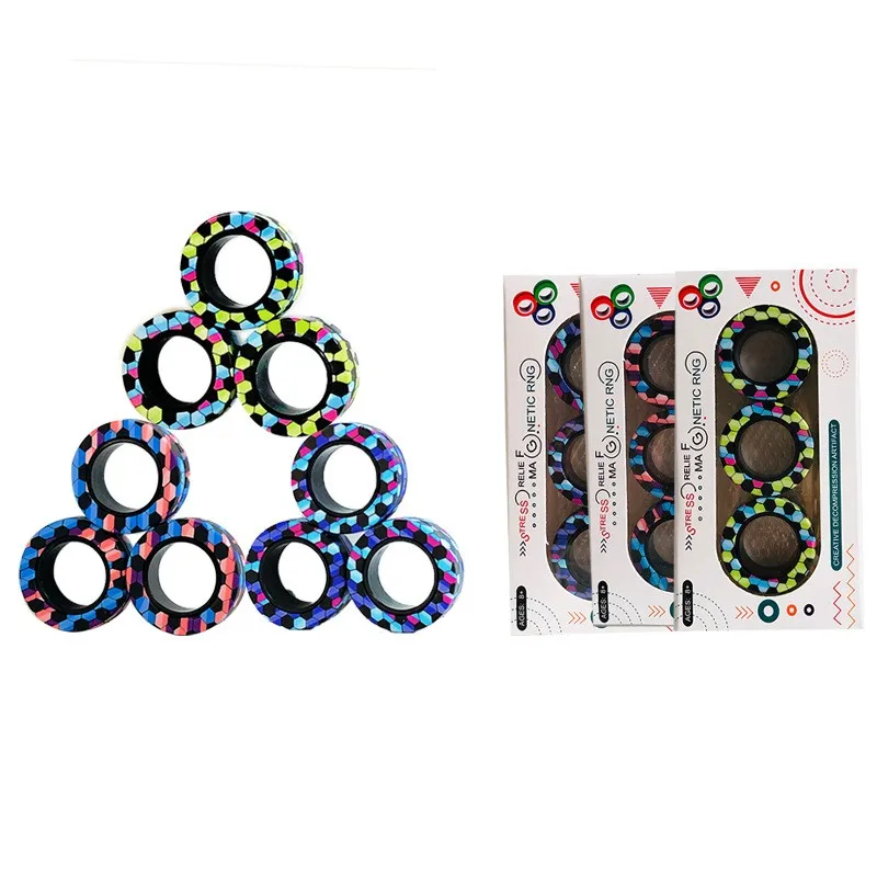 3pcs Magnetic Rings Spinner Fidget Toy Set Finger Magnets Rings for Anxiety Relief Therapy Fidget Pack Gift for Adults Teens Kid 3
