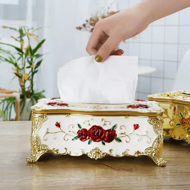European Style KTV Hotel Tissue Box Rose Paper Drawer Box Plastic Material Household Car Use Multiple Drawer Boxes