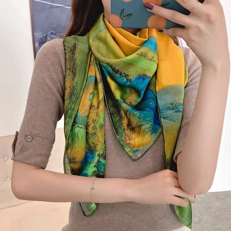 Silk Scarf Fashion Yellow | Yellow Scarf Female Silk Silk Scarf Fashion Yellow | Yellow Scarf Female Silk