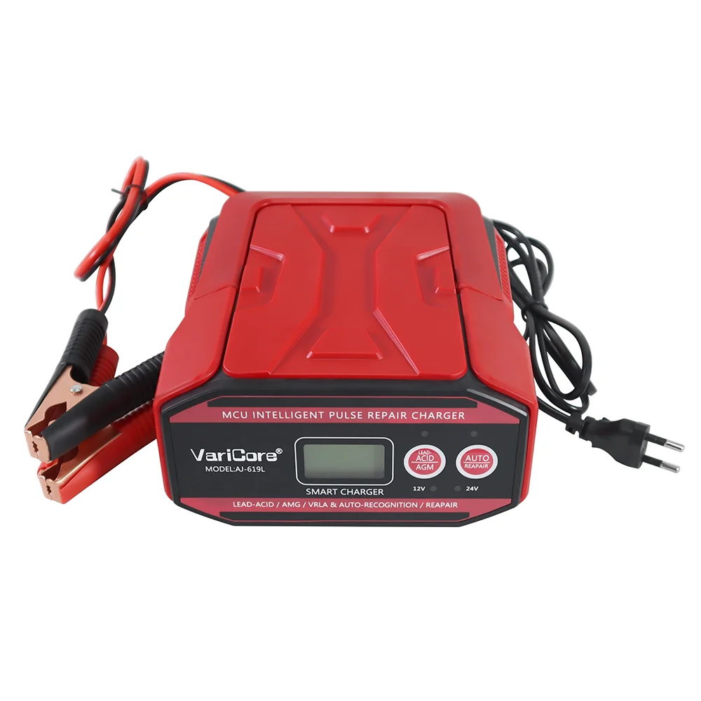 VariCore 지능형 자동차 배터리 충전기, 오토바이 Rinnsal용 납산 agm 배터리 수리용 LCD 디스플레이, 12V, 24V