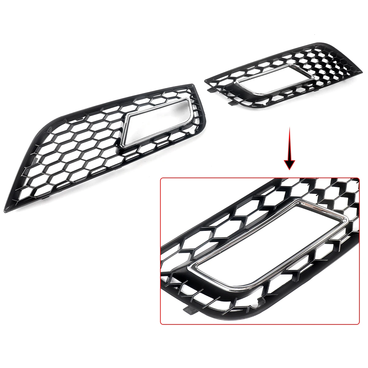 Pair Honeycomb Style Fog Light Cover For 2013-2016 Audi A4 B8.5 Standard Bumper