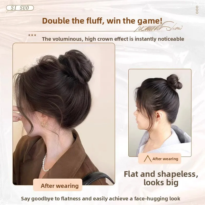 Sintetico Nido d'uccello Panino Testa Capelli finti Chignon Fascia Estensione dei capelli Elastico Scrunchie per le donne asiatiche Aumenta rapidamente i capelli - immagine 2