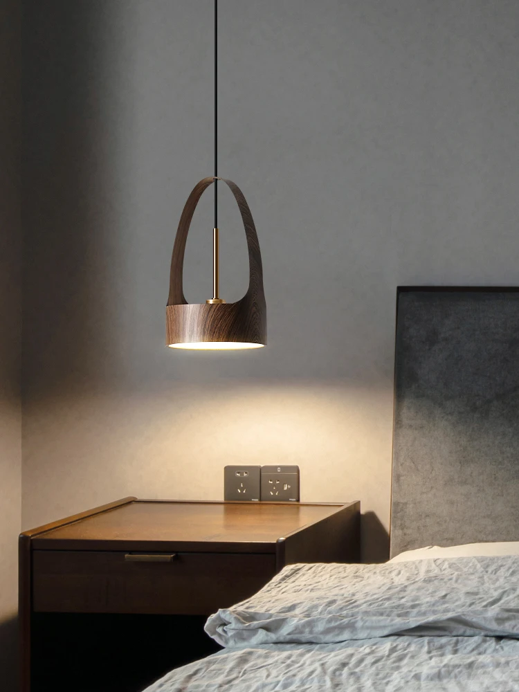 

Nordic Bedroom Bedside Chandelier Japanese Walnut Log Style Single Small Chandelier Light Luxury Living Room Dining Room Lamps