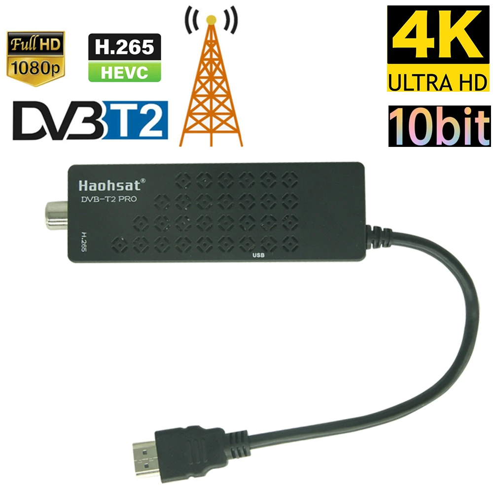 Haohsat Europe HEVC DVB-T2Pro TV Stick 4K Digital Terrestrial Decoder DVB T2 Tv Tuner H.265 WIFI Set-Top Box DVB C T2 TV Stick tv stick silicone