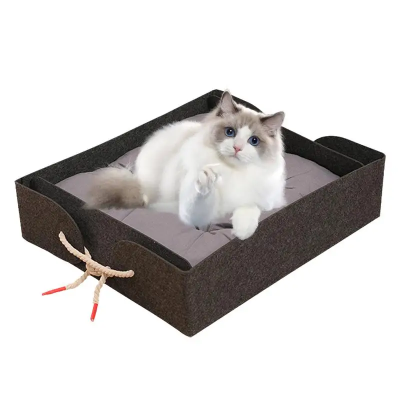 

Rectangle Cat Bed Washable Small Cat Bed Foldable All Weather Resistance Medium Pet Beds Bolster Tough Puppy Bed Scratch