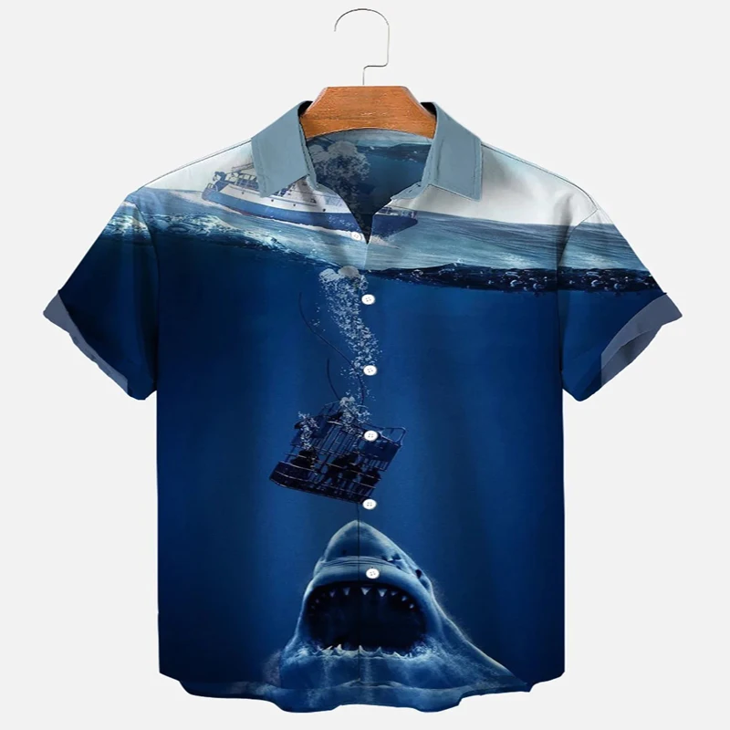 Deep Sea White Shark Short Sleeve Shirt 3D All Over Printed Hawaiian Shirt for Men and Women Casual Shirt Unisex