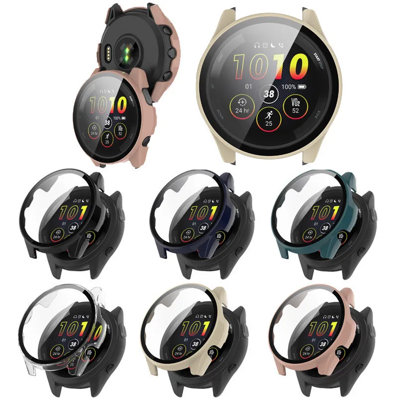 Tempered Glass Case For Garmin Forerunner 165 Music Smart Watch Strap Screen Protector Full Cover Protective Bumper 165M Shell watch screen protector case watch accessories watch case watch protective case watch cover watch protective cover