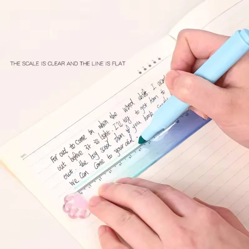 1pc 그라디언트 컬러 플라스틱 고양이 발자국 자 측정 문구 창의적인 그림 자 휴대용 학생 문구 자