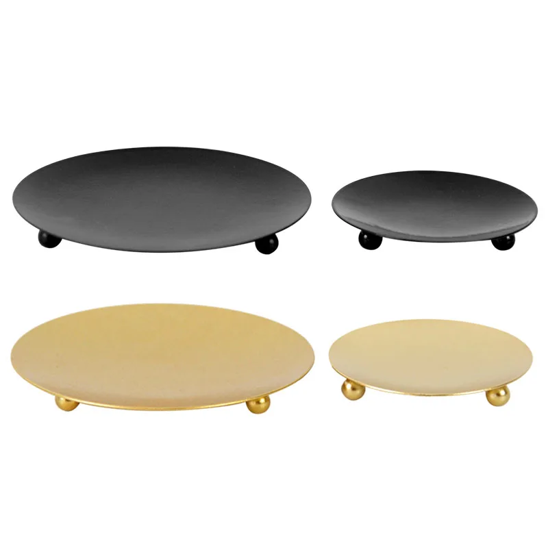 Black Gold Round Metal Candle Holder Tray Long Pole Candle Base Wedding Banquet Art Deco Holder Home Decor 1 Pcs candle holders
