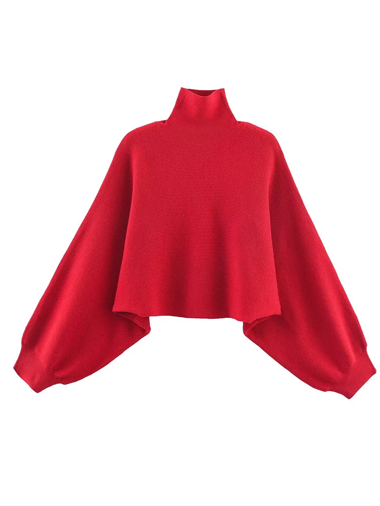 Women's Turtleneck Short Thick Sweater Autumn Winter Casual Knitwear Street Solid Color Loose Long Sleeve Pullover Kintted Top