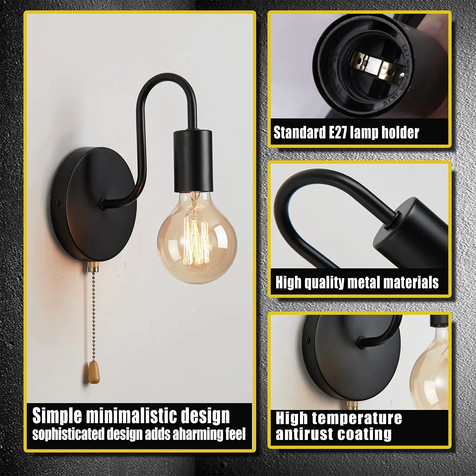 Applique Da Parete Con Interruttore, Moderna Lampada Da Parete Con Paralume Regolabile E27 Edison Interno Per Soggiorno Camera Da Letto Sala Da Pranzo ( Nero - Foto 11