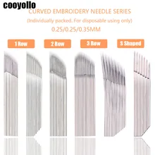 

50Pcs 1/2/3 Row Eyebrow Tattoo Curved Needles Permanent Makeup Microblading Needles 3D Curved Embroidery Pen Manual Blade Supply