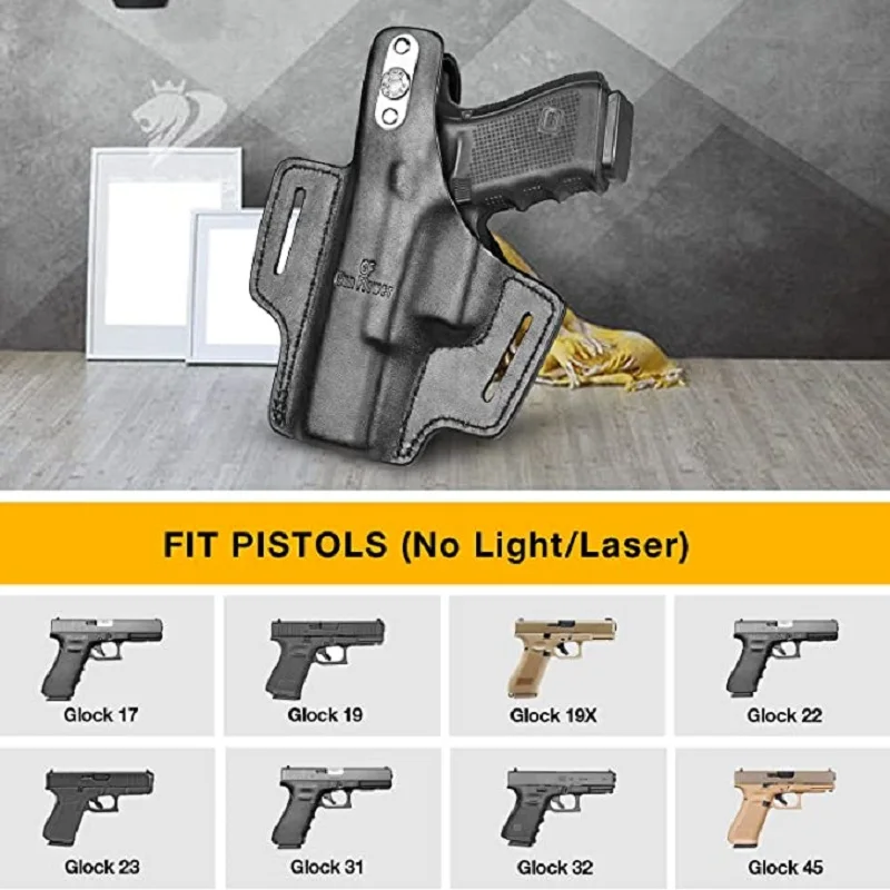 Holster For Glock 17 19 19x 22 23 31 32 45 2 Slot Full Grain Leather Owb  Thumb Break Pistol Holder Hunting Tactial Right Gun Bag - Holsters -  AliExpress
