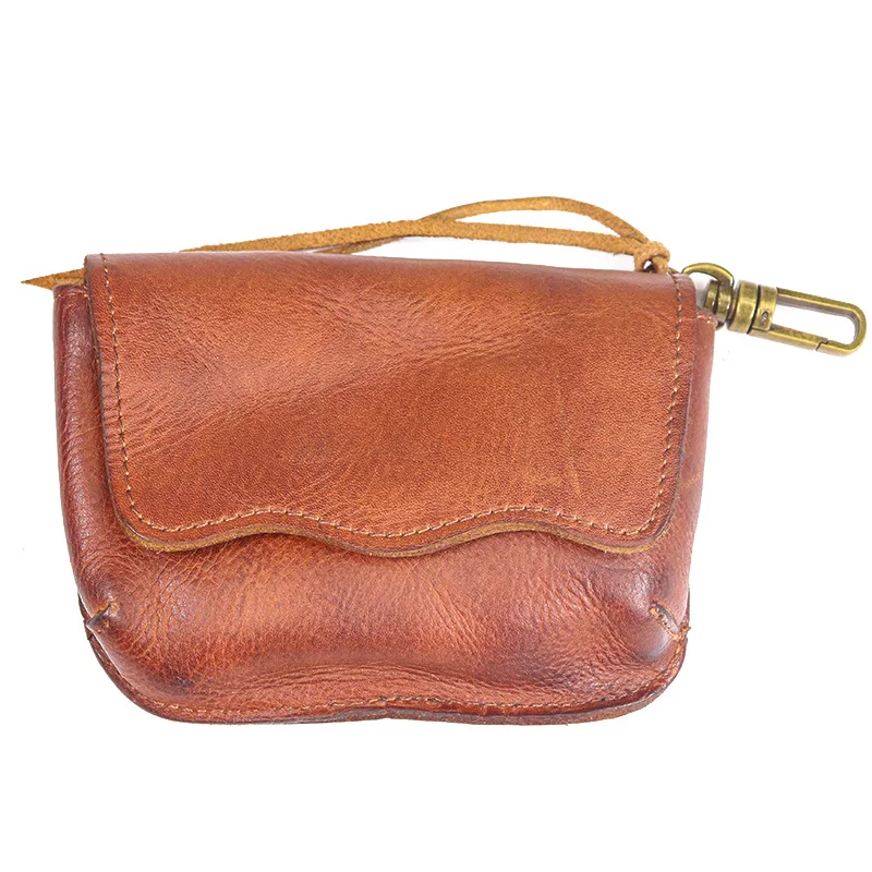 Genuine Leather Men Wallet Vintage Natural Cowhide Male Coin Purse Small Mini Card Holder Hasp Pockect Money Bag with Key Holder