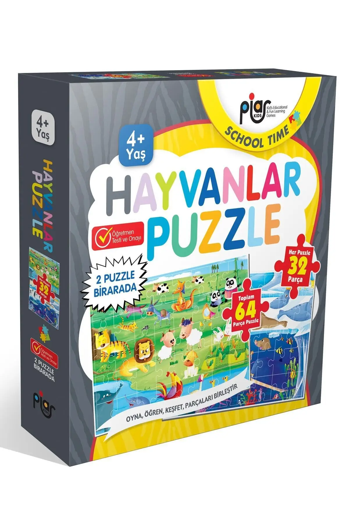 

Animals Puzzle / 64 Pieces 2 In One 4 Age Normal Size Turkish Nephise Atchakars 3-6 Activity & Educational Books