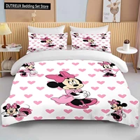 Ensemble de literie imprimé Disney Minnie Mouse Love, housse de couette, taie d'oreiller, dessin animé, pour garçons, filles, enfants, adultes, King, rose, cadeau 3