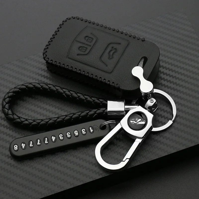 Colorful Leather Car Key Case Bag for Chery Tiggo Arrizo Keychain Auto Smart Remote Cover 3 Buttons