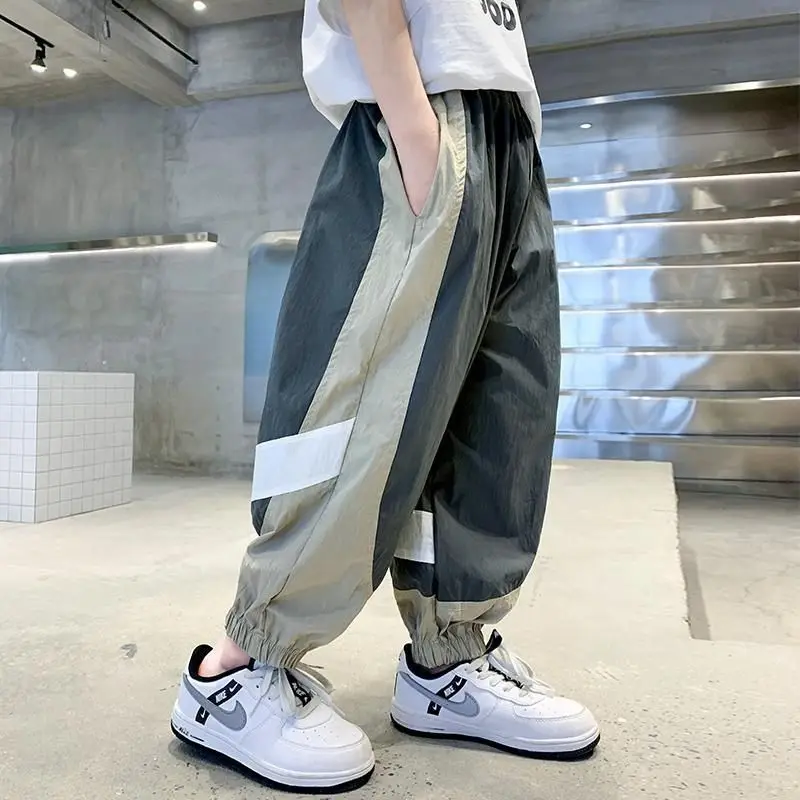 Teenage Boys Pants For Kids Summer Thin Ankle-Length Patchwork Trousers Children Clothes 5 6 7 8 9 10 11 12 13 14Years
