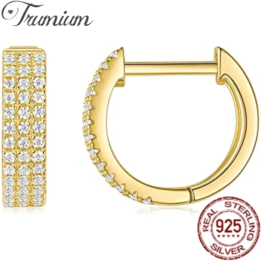 

Trumium 1 Pair 925 Sterling Silver Hoop Earrings 14K Gold Plated with Cubic Zirconia Cuff Earrings Huggie Stud for Women Jewelry