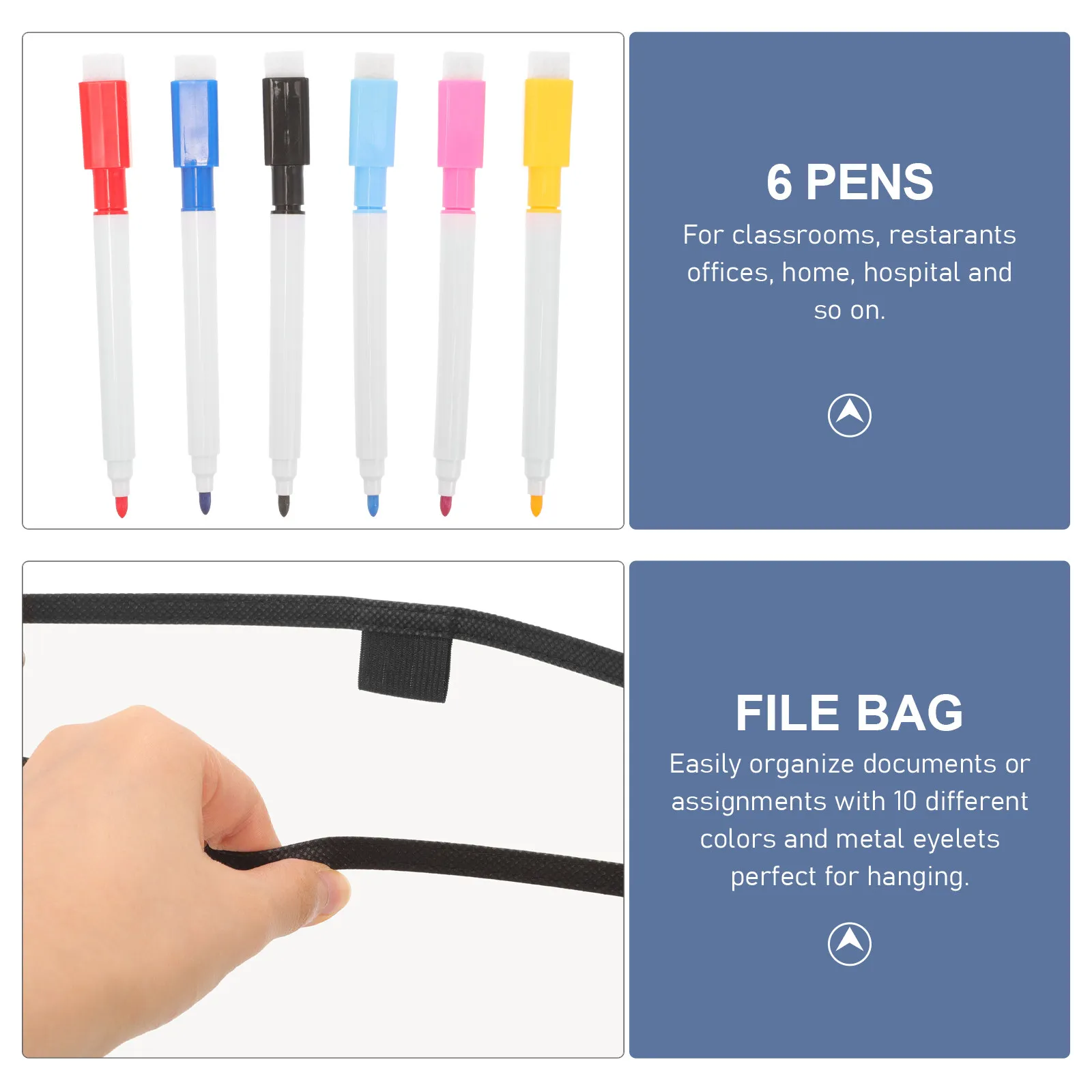 6Pcs 투명 PVC 드라이 지우기 포켓 교실 사무실 학교 용품을 위한 대형 재사용 가능한 슬리브 마커 홀더