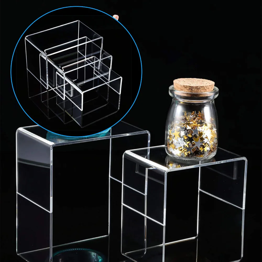 

3pcs Square Acrylic Clear Display Stands Showcase Set Jewelry Makeup Holder Jewels Display Risers Perfume Stand