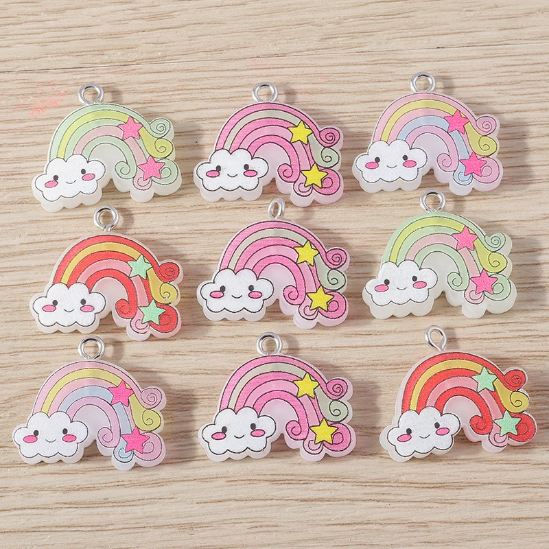 Tusember 15 Stück/Set niedliche bunte Stern-Wolken-Regenbogen-Anhänger für die Schmuckherstellung, Ohrringe, Halsketten, Anhänger, handgefertigtes Zubehör – Detail 7