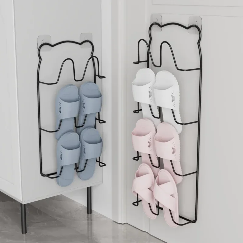 Two layers Indoor wall-mounted multi-functional shoe storage rack, home slipper rack, bathroom wrought iron shoe drying rack