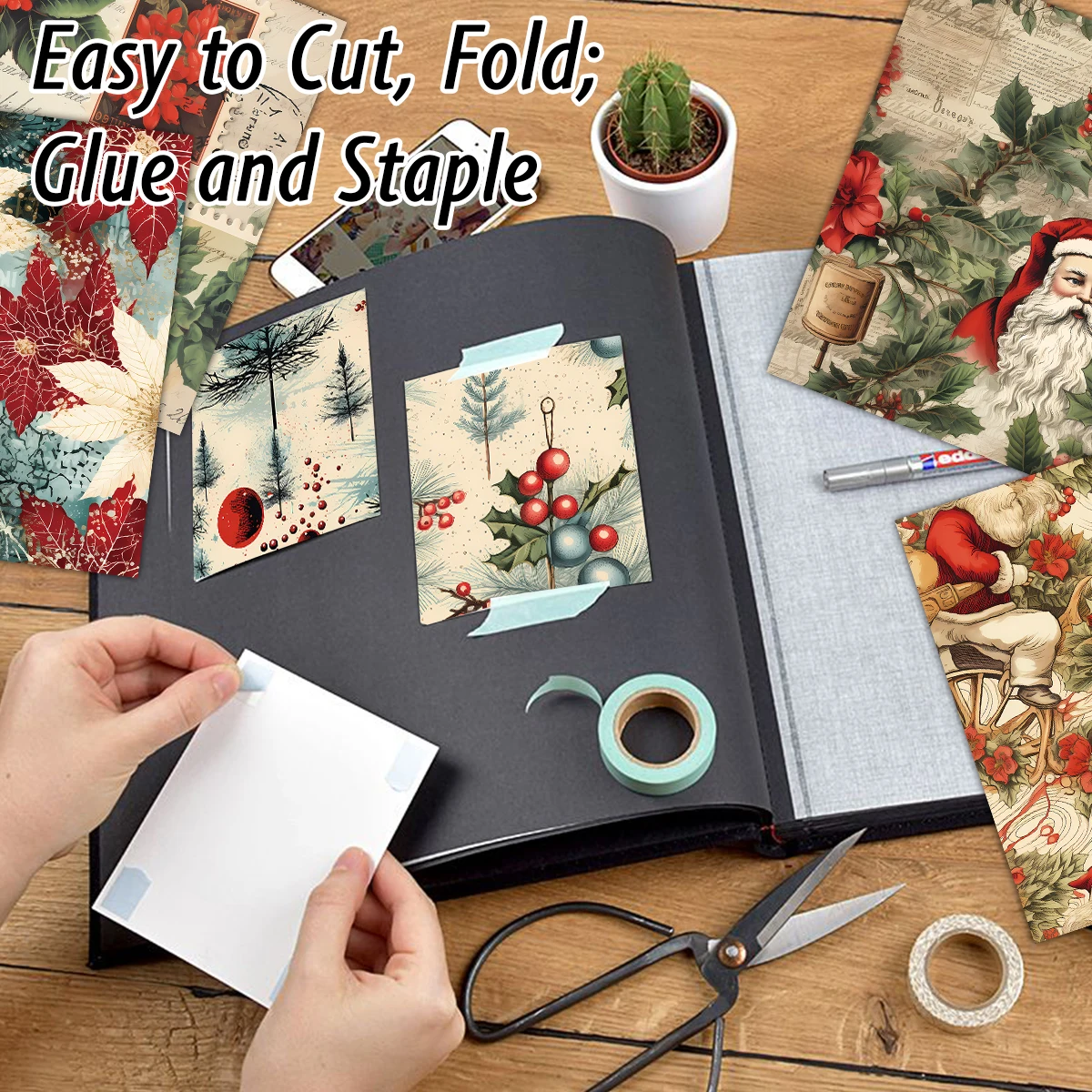 Scrapbook Paper 12sheet Retro Christmas Design for DIY Greeting Card