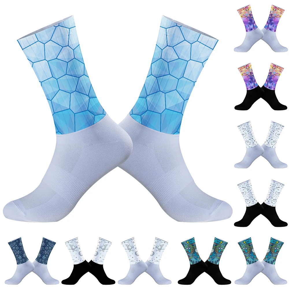 

2024 New Anti Slip Silicone Summer Aero Socks Cycling Socks Bicycle Sport Running Bike Socks