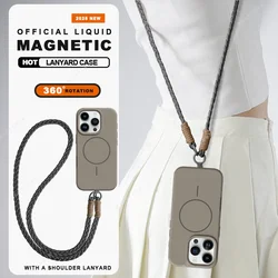 Liquid Silicone Protective Crossbody Phone Case with Magnetic Closure and Adjustable Strap - iPhone 14 Pro (Gray Titanium Strap)