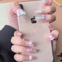  Diy New Sanrios Cartoon Nail Hellokittys Mymelody Kuromi Detachable Pink Long Coffin False Nails Full Cover Anime 3D Nail Tips 