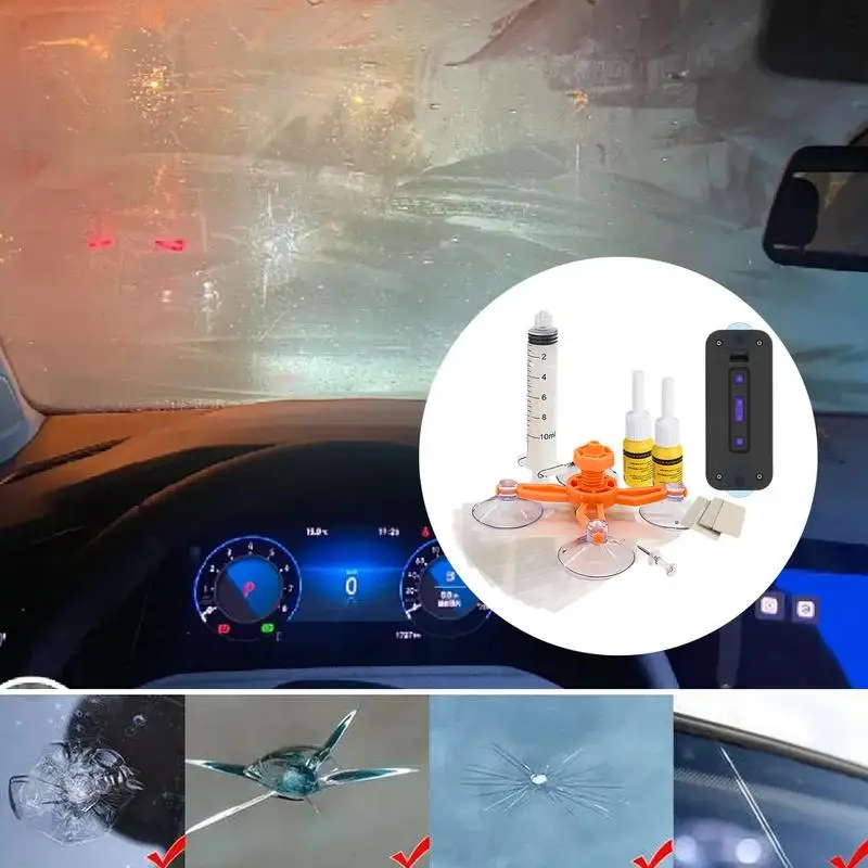 Windshield Crack Repair Kit With Suction Cup UV Lamp Car Glass Crack Repair Liquid Quick Repair Kit For Chips Star-Shaped Cracks 2