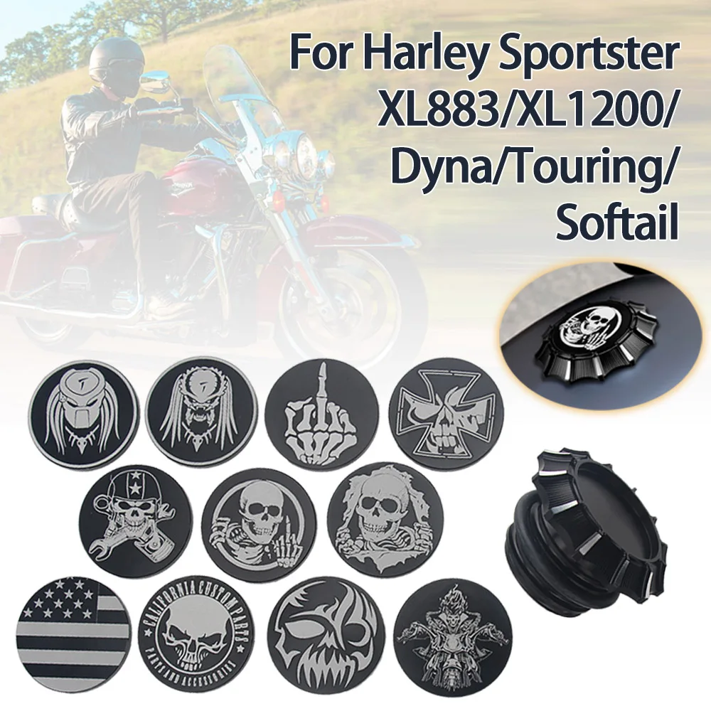 

For Harley Davidson Sportster XL1200 XL883 X48 Dyna Softail Touring Black Motorcycle Skull Fuel Gas Tank Decorative Oil Cap Fit