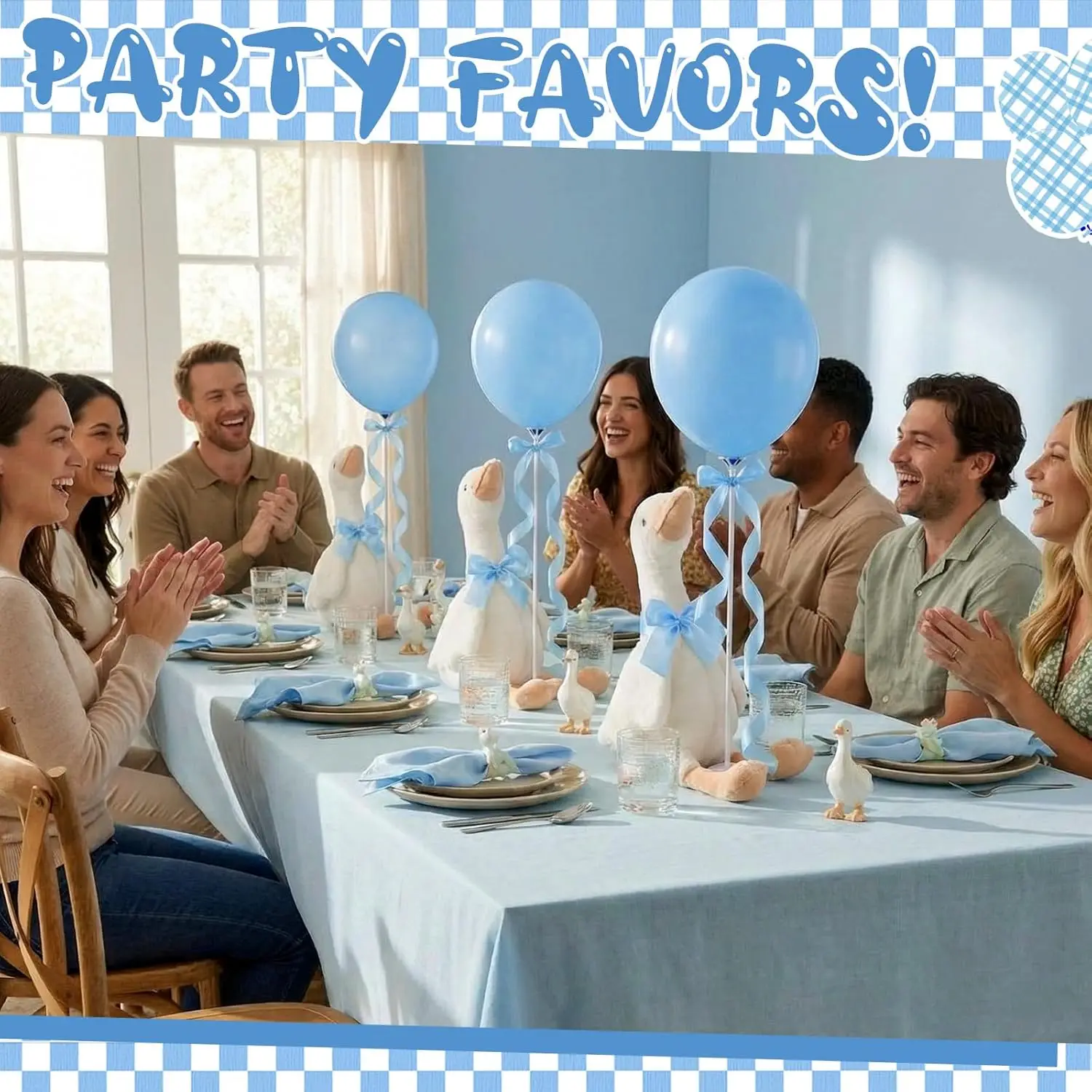 6/10 sets van één grappige tafeldecoratie: een gans knuffel, perfect als decoratie voor een babyshower of eerste verjaardag._voghion.com