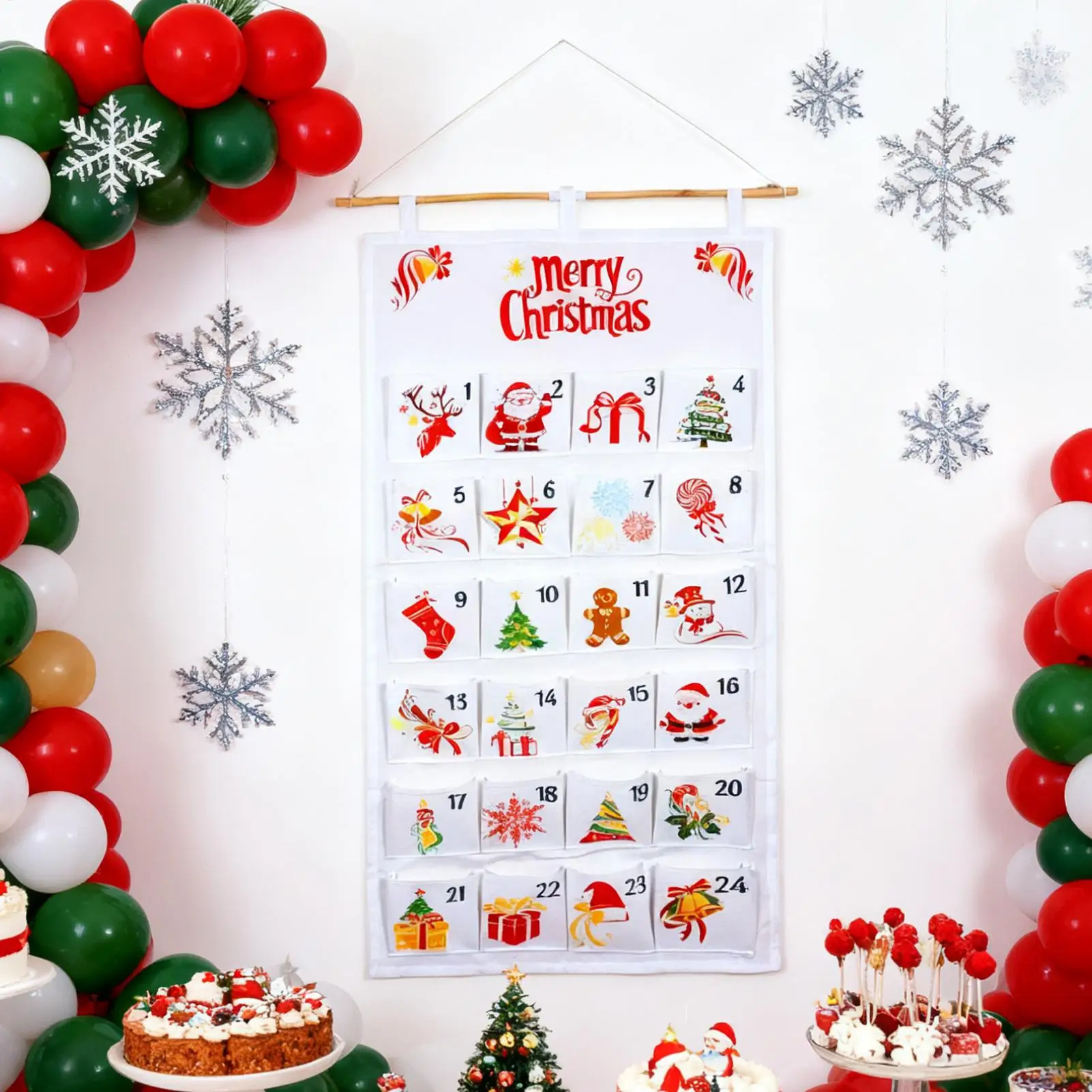 Advent Pocket Calendar 2025 24-Day Fillable Wall Decor Hangable Fabric Calendar with Pockets for Classroom Kindergarten Bedroom