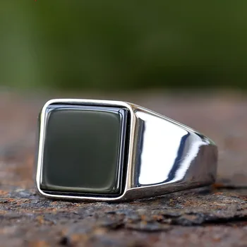 2024 Stainless Steel Fashion Turkey Stone Ring Geometric Black Zircon For Anniversary Party Wedding Men's Luxury Jewelry