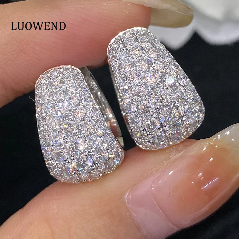 

LUOWEND 18K White Gold Earrings Luxury Real Natural Diamond Earrings Shining Shape Exquisite Jewelry for Women and Girls