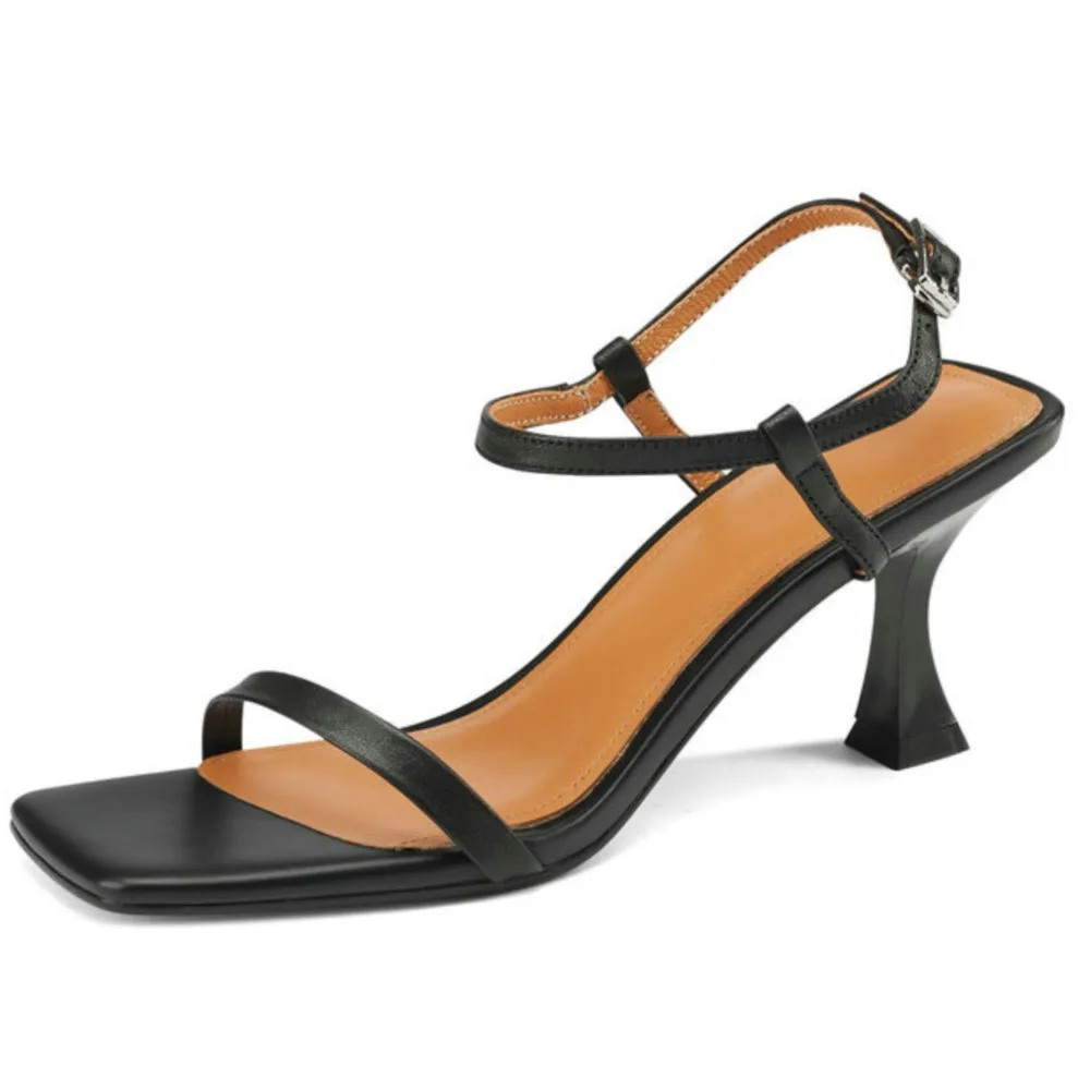 

2023 Genuine Leather Casual Sandal Thin High Heel Platform Summer Women Shoes Ankle Strap Buckle Female Pumps Size 34-40